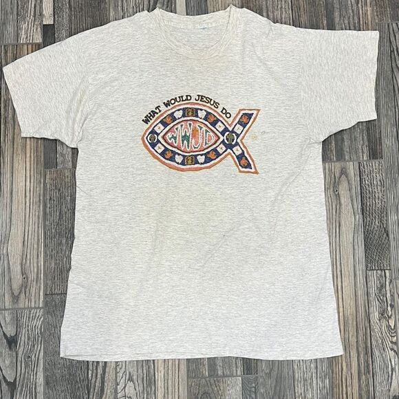 ✝️ Vintage WWJD What Would Jesus Do “Fish” T-Shirt 90’s Single Stitch Men Sz XL - Picture 2 of 16